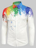 Long Sleeves Splatter Painting Print Button Shirt