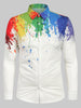 Long Sleeves Splatter Painting Print Button Shirt
