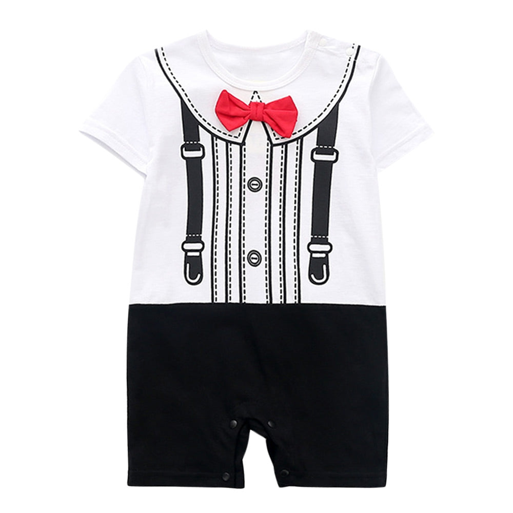 Baby Boys Romper Jumpsuit Bow Tie Printed Gentleman Style Clothes