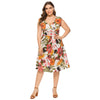 Plus Size Floral Printed Dress Women V Neck High Waist