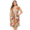 Plus Size Floral Printed Dress Women V Neck High Waist
