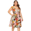 Plus Size Floral Printed Dress Women V Neck High Waist
