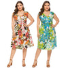 Plus Size Floral Printed Dress Women V Neck High Waist