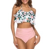 Flower Print Halter Flounce Bikini Women Set