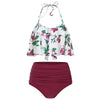Flower Print Halter Flounce Bikini Women Set