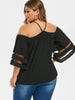 Keyhole Mesh Panel Open Shoulder Plus Size Blouse