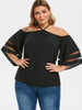 Keyhole Mesh Panel Open Shoulder Plus Size Blouse