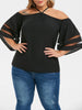 Keyhole Mesh Panel Open Shoulder Plus Size Blouse