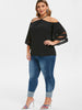 Keyhole Mesh Panel Open Shoulder Plus Size Blouse