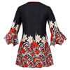Plus Size Floral Women Shirt Round Collar Button Bell Sleeve