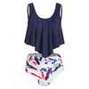 Feather Leaf Flounce Ruched Tankini Set