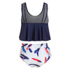 Feather Leaf Flounce Ruched Tankini Set
