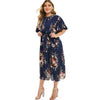 Plus Size Keyhole Neck Floral Print Belt Short Sleeve Dress