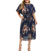 Plus Size Keyhole Neck Floral Print Belt Short Sleeve Dress