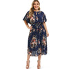 Plus Size Keyhole Neck Floral Print Belt Short Sleeve Dress