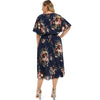 Plus Size Keyhole Neck Floral Print Belt Short Sleeve Dress
