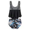 Plant Print Ruched Flounce Tankini Set