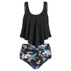 Plant Print Ruched Flounce Tankini Set