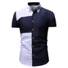 Turn-down Collar Color Blocking Short Sleeves Men Shirt