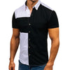 Turn-down Collar Color Blocking Short Sleeves Men Shirt