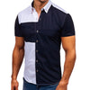 Turn-down Collar Color Blocking Short Sleeves Men Shirt