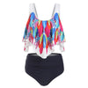 Feather Print Padded Overlay Tankini Swimsuit