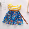 1301 Girls Cotton Striped Flying Sleeve Floral Dress + Belt