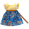 1301 Girls Cotton Striped Flying Sleeve Floral Dress + Belt