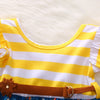 1301 Girls Cotton Striped Flying Sleeve Floral Dress + Belt