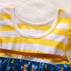 1301 Girls Cotton Striped Flying Sleeve Floral Dress + Belt