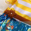 1301 Girls Cotton Striped Flying Sleeve Floral Dress + Belt