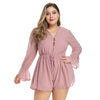 Plus Size Chiffon Women Rompers Bell Sleeve Sexy V Neck Jumpsuit