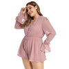 Plus Size Chiffon Women Rompers Bell Sleeve Sexy V Neck Jumpsuit