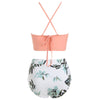 Flower Criss Cross High Waisted Tankini Swimsuit