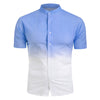 Ombre Stand Collar Linen Shirt for Men