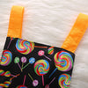 1293 Cotton Lollipop Print Romper + Bow Headwear Set