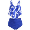 Floral Print Flounce Ruched High Waisted Tankini Swimsuit