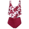 Floral Print Flounce Ruched High Waisted Tankini Swimsuit