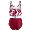Floral Print Flounce Ruched High Waisted Tankini Swimsuit