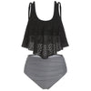 Perforated Flounce Floral Striped Ruched Tankini Swimsuit