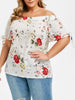 Off The Shoulder Floral Bowknot Plus Size Blouse