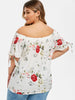 Off The Shoulder Floral Bowknot Plus Size Blouse