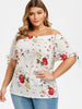 Off The Shoulder Floral Bowknot Plus Size Blouse