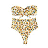 Sunflower Print Tied Front Strapless Padded Bikini Swimsuit