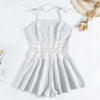 Lace Splice Women Romper Spaghetti Strap Striped Zipper Jumpsuit