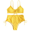 Lace-up Ribbed High Rise Bikini Swimsuit