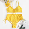 Lace-up Ribbed High Rise Bikini Swimsuit