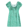 Floral Bodycon Mini Dress Square Neck Lace-up Short Sleeve