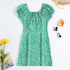 Floral Bodycon Mini Dress Square Neck Lace-up Short Sleeve