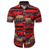 Men Shirt Elephant National Vintage Print Short Sleeve Turn-down Collar